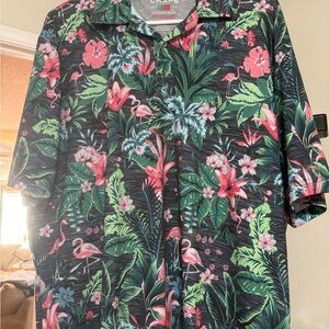 Chaps Tropical Floral Polo Shirt - Black, Green, Pink